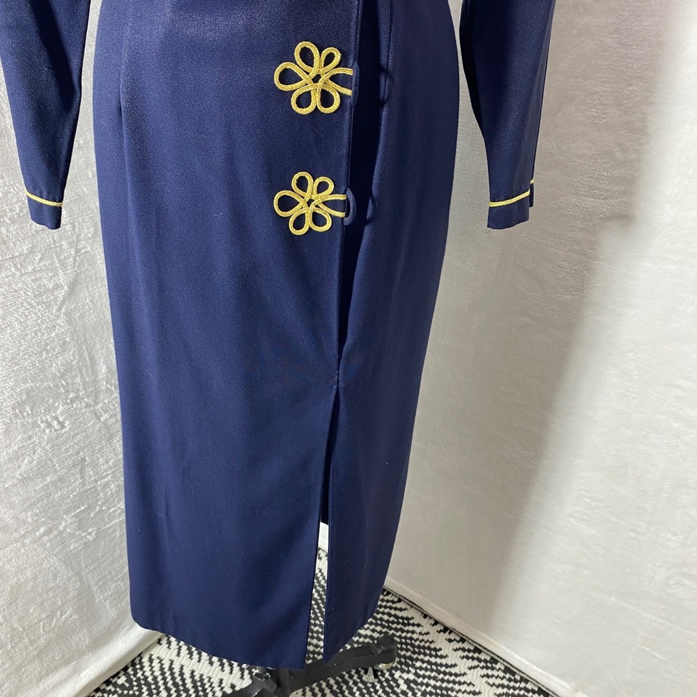 VTG  Stunning John Roberts Navy Blue Gold‎ Trimmed Tuxedo Dress Professional 10 - Picture 4 of 16